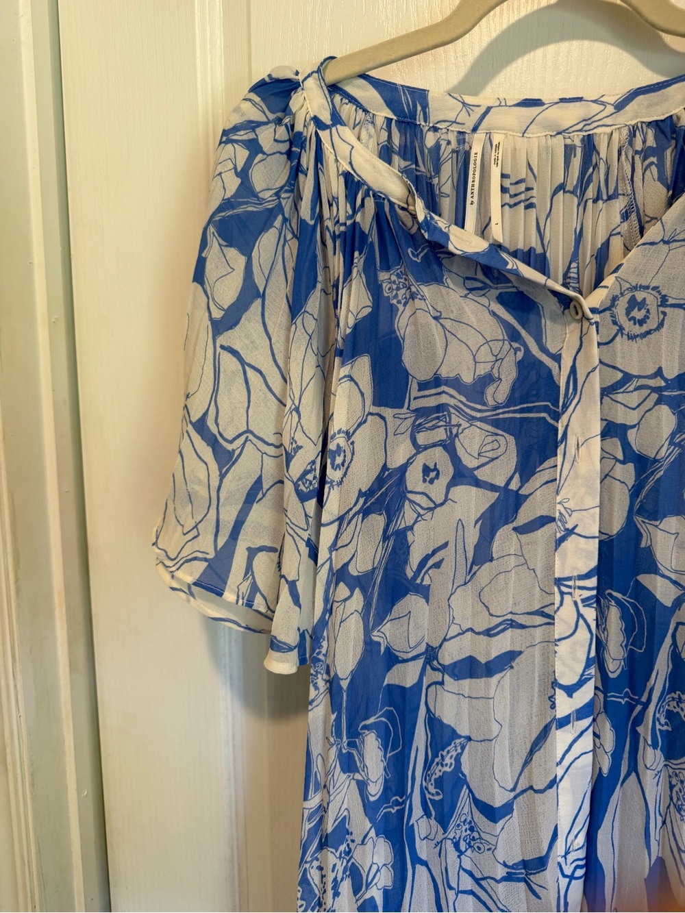 Anthropologie White and Blue Floral Printed Midi Dress - Picture 2 of 4